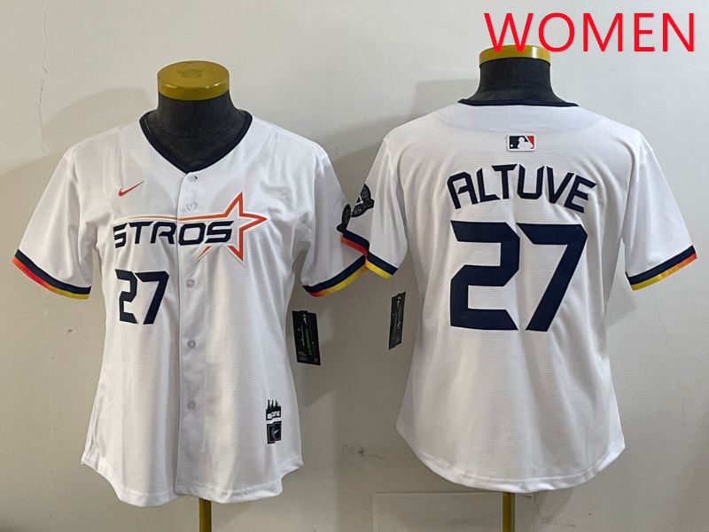 Women Houston Astros #27 Altuve White three generations Joint Name Nike 2025 MLB Jersey style 4->women mlb jersey->Women Jersey